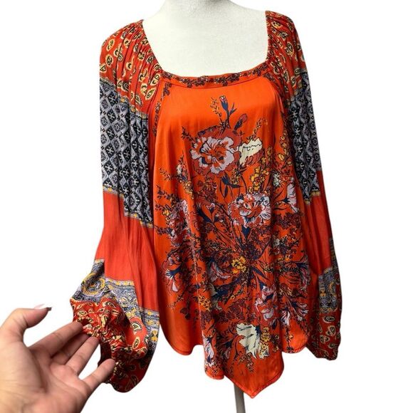 FREE PEOPLE Positano orange patchwork handkerchief blouse - Picture 5 of 12